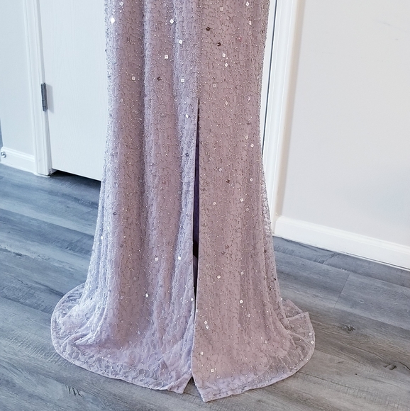 Adrianna Papell Lilac Gray Sequin Beaded long Dress - Picture 6 of 14